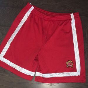 Sewn red vintage Maryland Terrapins NCAA Lined Basketball  team practice shorts